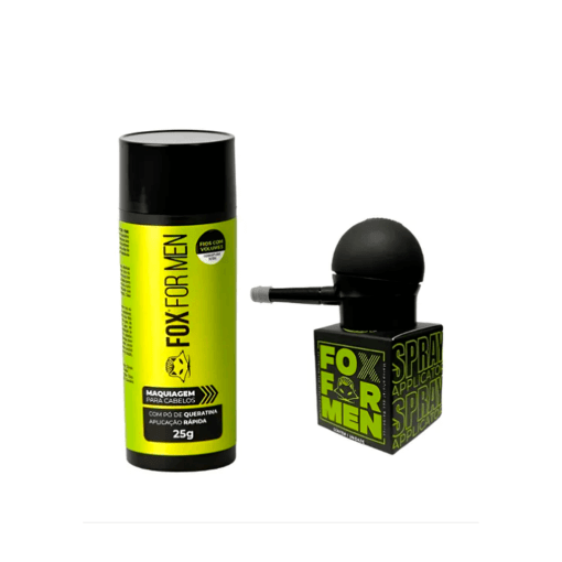Kit Maquiagem Fibra Capilar Preta 25g + Aplicador Fox For Men