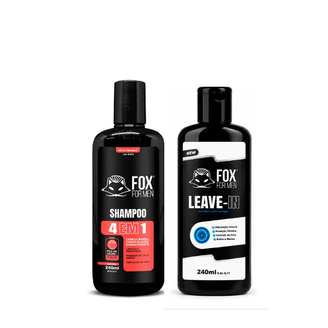 SHAMPOO 4 EM 1 E LEAVE IN HIDRATAÇÃO + FINALIZAÇÃO – FOX FOR MEN