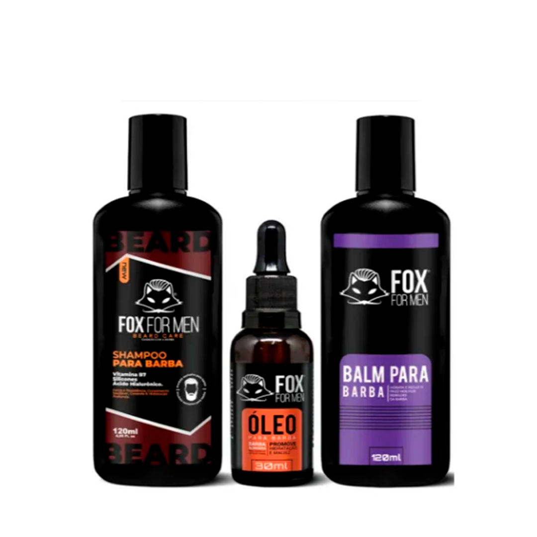 SHAMPOO PARA BARBA E ÓLEO EM GOTAS E BALM – FOX FOR MEN